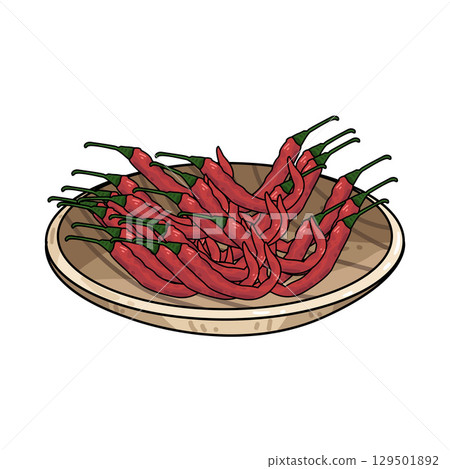 illustration of chili in wooden plate illustration of chili in wooden plate 129501892