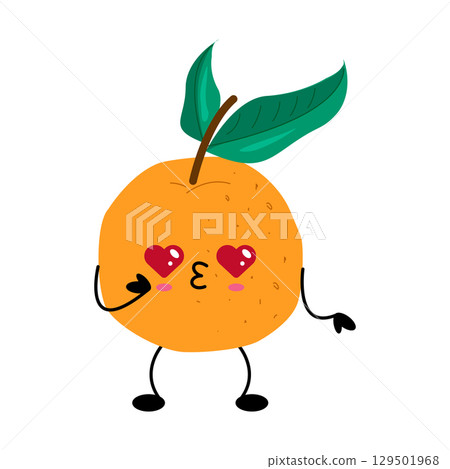 Winking orange fruit kawaii character with heart shaped eyes Winking orange fruit kawaii character with heart shaped eyes 129501968