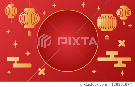 Chinese New Year festive banner with golden lanterns and stars Chinese New Year festive banner with golden lanterns and stars 129501974