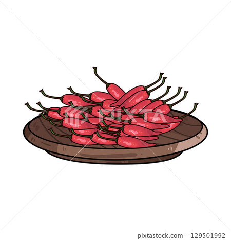 illustration of chili in wooden plate illustration of chili in wooden plate 129501992