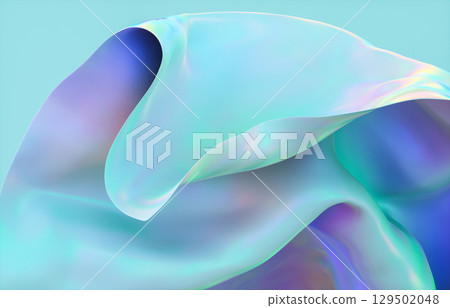 Abstract Background with Holographic Iridescent Satin Fabric in Pastel color. 3d rendering Abstract Background with Holographic Iridescent Satin Fabric in Pastel color. 3d rendering 129502048
