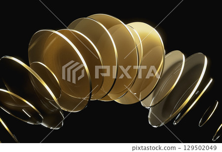 Abstract dynamic layered transparent crystal glass on dark background. 3d rendering Abstract dynamic layered transparent crystal glass on dark background. 3d rendering 129502049