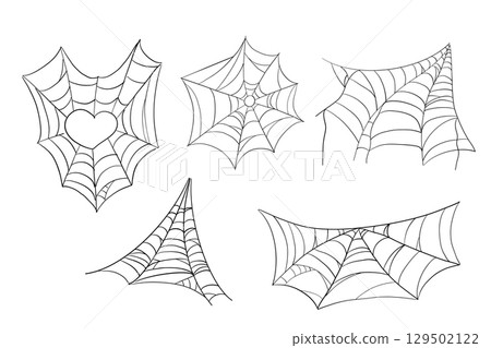 Spiderweb corner line border, gothic scary hanging net frame. Simple spooky halloween decoration. Cobweb spider trap. 129502122