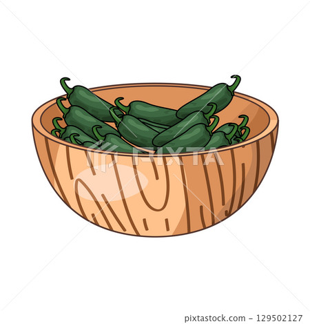 illustration of chili in wooden bowl 129502127