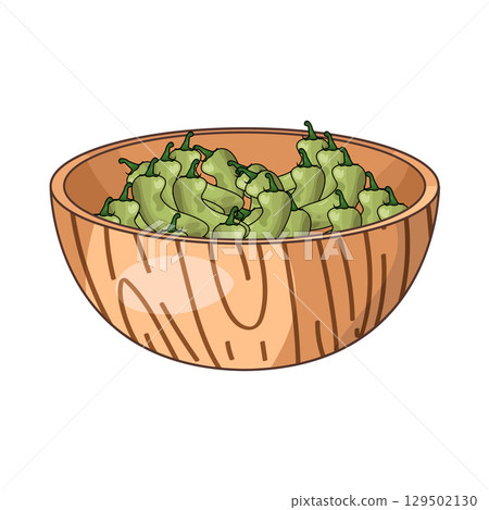 illustration of chili in wooden bowl 129502130
