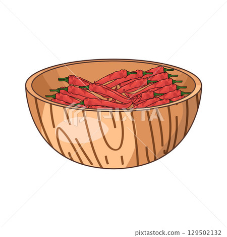 illustration of chili in wooden bowl 129502132