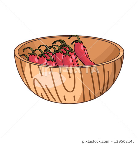 illustration of chili in wooden bowl 129502143