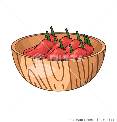 illustration of chili in wooden bowl 129502144