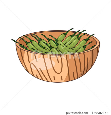 illustration of chili in wooden bowl illustration of chili in wooden bowl 129502148