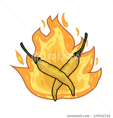 illustration of hot chili with fire 129502316