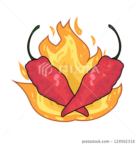 illustration of hot chili with fire 129502318