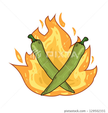 illustration of hot chili with fire illustration of hot chili with fire 129502331