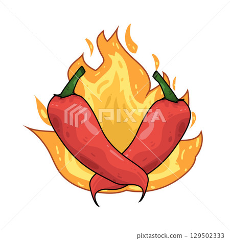 illustration of hot chili with fire 129502333