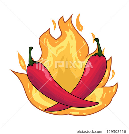 illustration of hot chili with fire 129502336