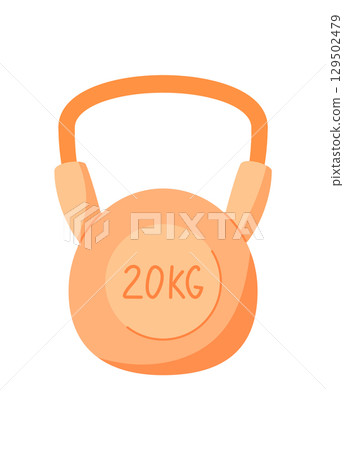 Flat cartoon kettlebell for workout. Fitness equipment for exercise, weightlifting, and gym training. Iconic item strength routines and physical health. Minimal style with a colorful design, ideal Flat cartoon kettlebell for workout. Fitness equipment for exercise, weightlifting, and gym training. Iconic item strength routines and physical health. Minimal style with a colorful design, ideal 129502479