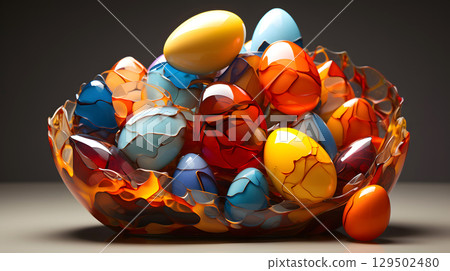 art creative composition of colored decorative chicken eggs. creative design creativity 129502480