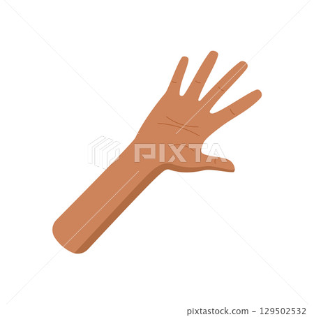 Flat cartoon hand with open palm showing five fingers. Bare human arm raised in a counting gesture expressing the number 5. Isolated, ideal for educational concepts or math use. Flat cartoon hand with open palm showing five fingers. Bare human arm raised in a counting gesture expressing the number 5. Isolated, ideal for educational concepts or math use. 129502532