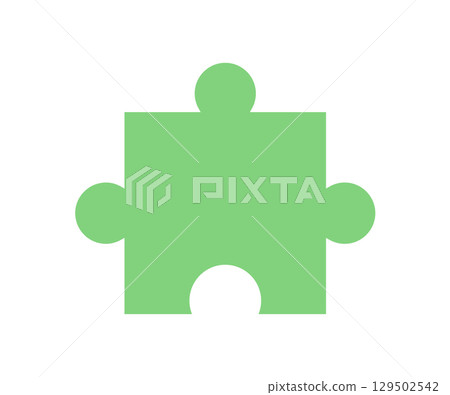 Flat green jigsaw puzzle piece silhouette. Single puzzle part for table games and boardgame fun. Ideal for toy visuals, kids activities, and playful hobby concepts. 129502542