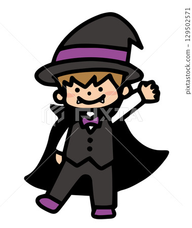 Illustration of a child dressed up for Halloween: Dracula 129502571