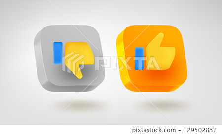 Thumbs icons set. 3d vector mobile application icon 129502832