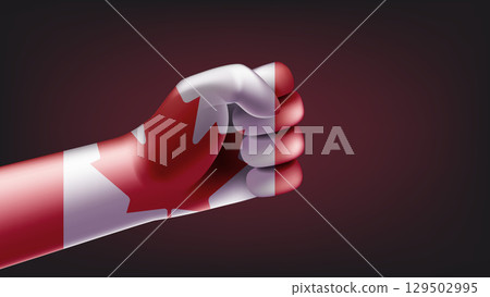 Fist with canadian flag. 3d vector illustration 129502995
