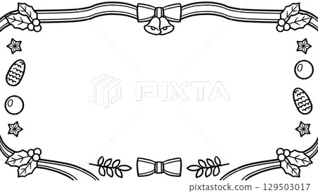 Wreath-style hand-drawn black and white frame, black line drawing 129503017