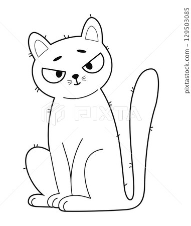 Outline Cute Cat. Funny Pet on White Background. Line drawing, coloring book. Vector illustration. Kids collection. Not AI Outline Cute Cat. Funny Pet on White Background. Line drawing, coloring book. Vector illustration. Kids collection. Not AI 129503085