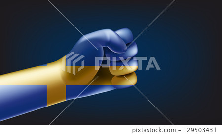 Fist with flag of Sweden. 3d vector illustration 129503431