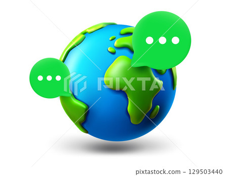The Earth with speech bubbles isolated on white background. 3d vector illustration 129503440