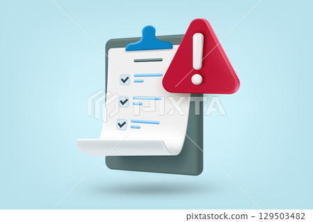 Check list with red exclamation sign. 3d vector illustration 129503482