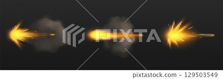 Yellow fire gun blast effects with smoke trails Yellow fire gun blast effects with smoke trails 129503549