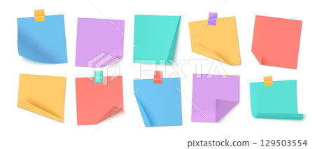 Sticky note memo collection with adhesive papers 129503554