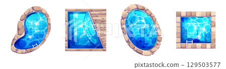 Swimming pool top view set 129503577