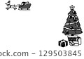 Santa Claus and Christmas tree hand-drawn black and white frame [Santa upper left, tree right] 129503845