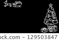 Santa Claus and Christmas tree hand-drawn black and white frame, white line drawing [Santa upper left, tree right] 129503847