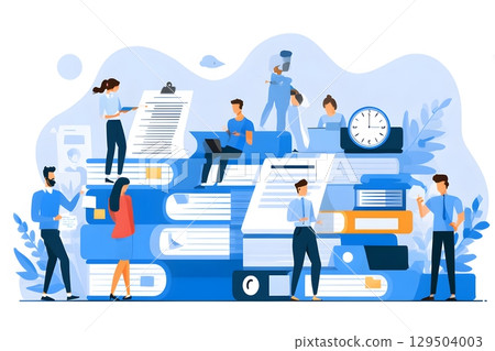 employees organizing tasks digital tools cut paper detail style 129504003