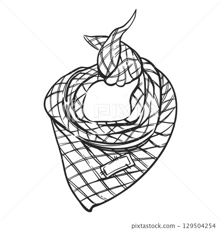 A checkered scarf around the neck for dogs or cats, pets. The handkerchief is hand-drawn in ink and translated into a vector. Illustration for printing on fabric, paper, for the design of pet products A checkered scarf around the neck for dogs or cats, pets. The handkerchief is hand-drawn in ink and translated into a vector. Illustration for printing on fabric, paper, for the design of pet products 129504254