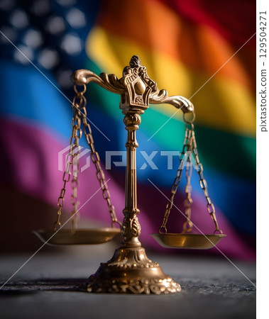 Equality scale over flag background, justice and democracy 129504271