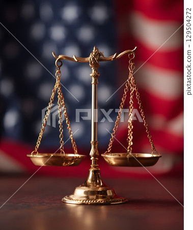 Equality scale over flag background, justice and democracy 129504272
