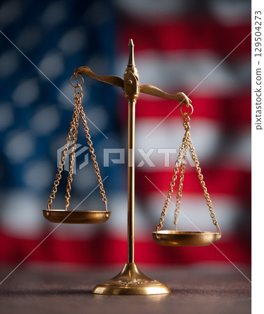 Equality scale over flag background, justice and democracy 129504273
