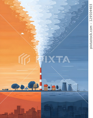 Contrast image of ozone depletion vs ozone recovery, infographic style 129504403