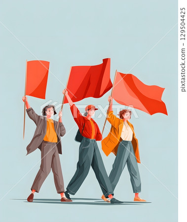 Vector illustration of peaceful demonstration with unity banners 129504425