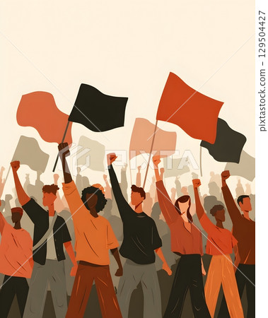 Vector illustration of peaceful demonstration with unity banners 129504427