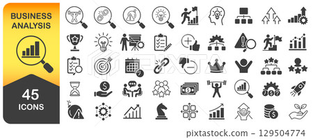 Business Analysis Icon Symbol Set. Strengths, Weaknesses, Opportunities, and Threats. Business Presentations, Planning, Strategy, Infographics Icons Collection. Vector. Isolated on white background Business Analysis Icon Symbol Set. Strengths, Weaknesses, Opportunities, and Threats. Business Presentations, Planning, Strategy, Infographics Icons Collection. Vector. Isolated on white background 129504774