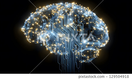 machine learning abstract brain, digital light paths and connections 129504918