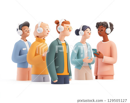 people wearing headsets interacting with AI avatars 129505127