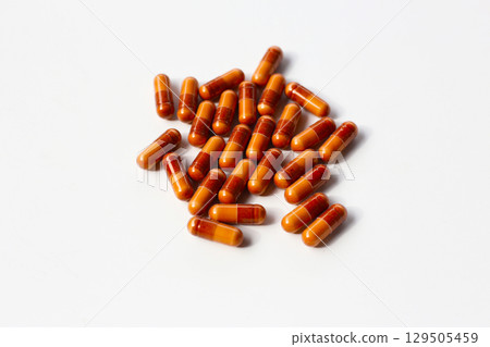 Brown collagen capsules for skin health. 129505459