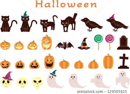 Halloween cute icon set Halloween cute icon set 129505825