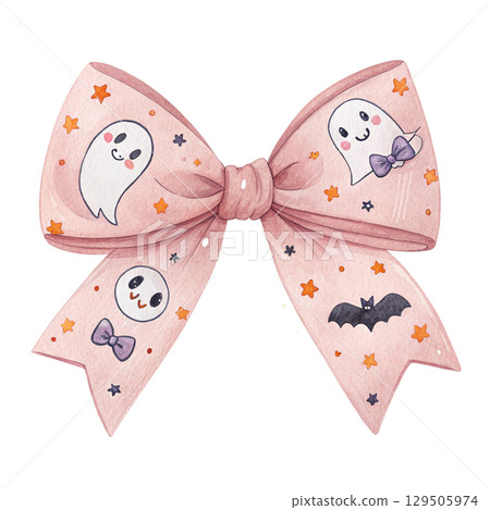 Halloween Bow with Ghosts Elements White Background  129505974