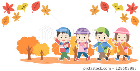 Illustration of kids going on an autumn field trip 129505985